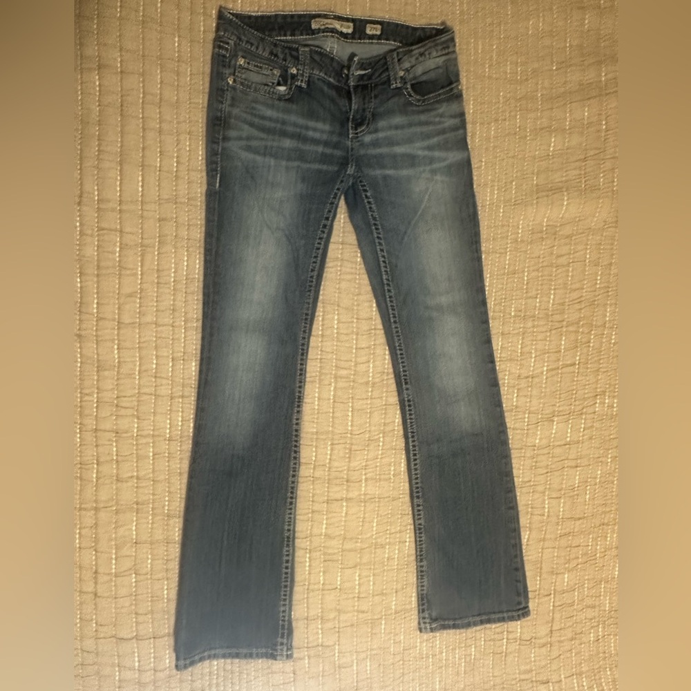 BKE Stella Jeans Womens 27 Long Blue Slim Boot Cut Low Rise Contrast